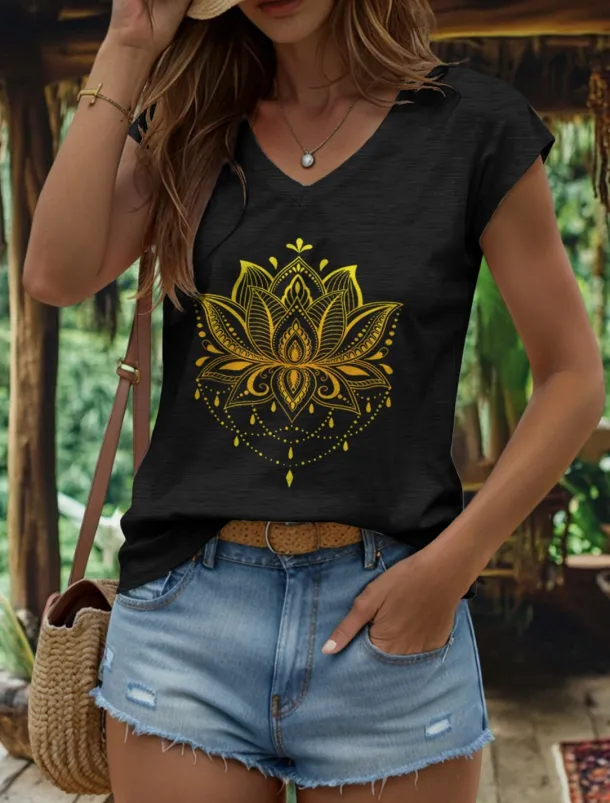 Women's Floral Graphic Geometric Camisole Tank Top Vintage Stylish Classic Sleeveless Short Sleeve V Neck Regular Tops Daily Print Black White Red Blue Purple Summer Spring