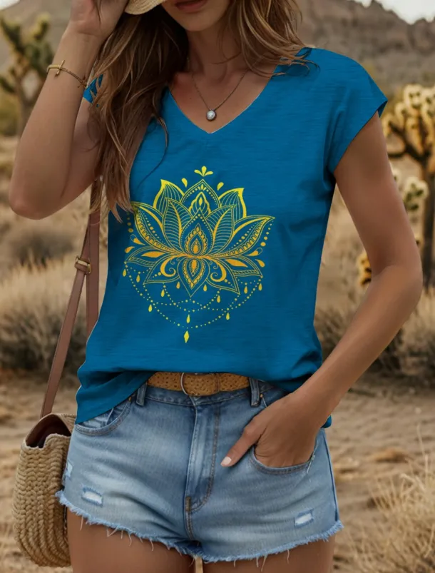 Women's Floral Graphic Geometric Camisole Tank Top Vintage Stylish Classic Sleeveless Short Sleeve V Neck Regular Tops Daily Print Black White Red Blue Purple Summer Spring