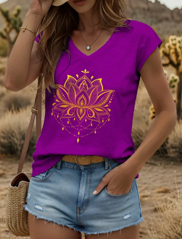 Women's Floral Graphic Geometric Camisole Tank Top Vintage Stylish Classic Sleeveless Short Sleeve V Neck Regular Tops Daily Print Black White Red Blue Purple Summer Spring