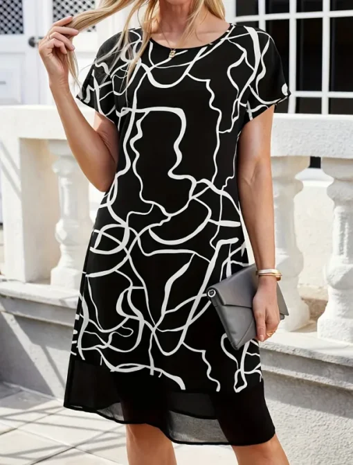 Women's Floral Lace Crew Neck Lace Sleeve Midi Dress Short Sleeve Summer