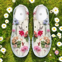 Women's Floral Mesh Slip-On Sneakers – Lightweight Breathable Walking Shoes for Casual Wear, Travel and Outdoor Activities