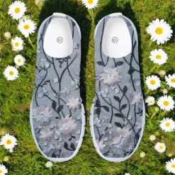 Women's Floral Mesh Slip-On Sneakers – Lightweight Breathable Walking Shoes for Casual Wear, Travel and Outdoor Activities