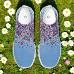 Women's Floral Mesh Slip-On Sneakers – Lightweight Breathable Walking Shoes for Casual Wear, Travel and Outdoor Activities