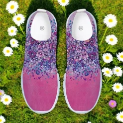 Women's Floral Mesh Slip-On Sneakers – Lightweight Breathable Walking Shoes for Casual Wear, Travel and Outdoor Activities