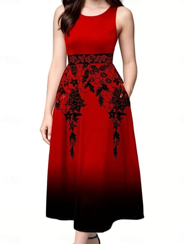 Women's Floral Print Crew Neck Long Dress Maxi Dress Elegant Stylish Party Daily Sleeveless Summer