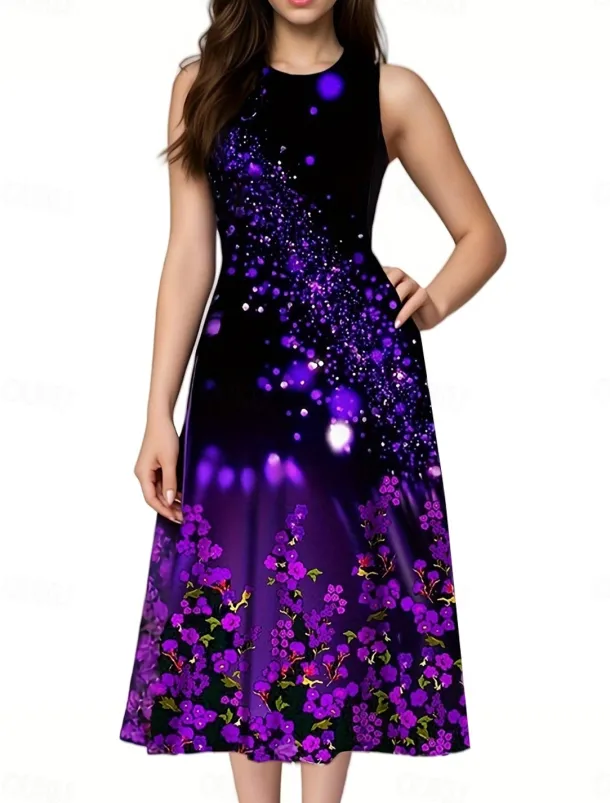 Women's Floral Print Crew Neck Long Dress Maxi Dress Elegant Stylish Party Daily Sleeveless Summer