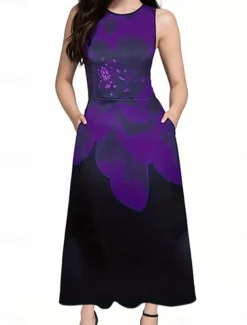 Women's Floral Print Crew Neck Long Dress Maxi Dress Elegant Stylish Party Daily Sleeveless Summer