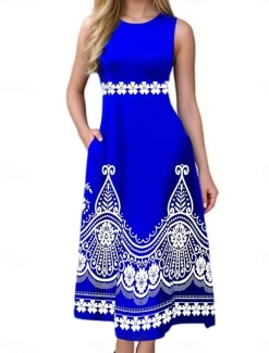 Women's Floral Print Crew Neck Long Dress Maxi Dress Elegant Stylish Party Daily Sleeveless Summer