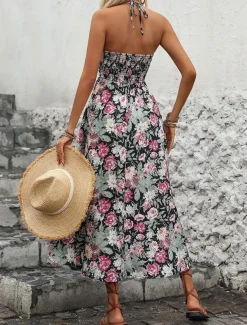 Women's Floral Strap Midi Dress Sleeveless Summer Spring
