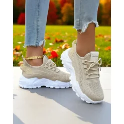 Women's Flyknit Athletic Sneakers – Lightweight Lace-Up Trainers for Walking, Gym and Casual Outings