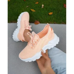 Women's Flyknit Athletic Sneakers – Lightweight Lace-Up Trainers for Walking, Gym and Casual Outings