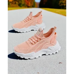 Women's Flyknit Athletic Sneakers – Lightweight Lace-Up Trainers for Walking, Gym and Casual Outings