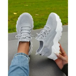 Women's Flyknit Athletic Sneakers – Lightweight Lace-Up Trainers for Walking, Gym and Casual Outings