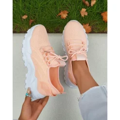 Women's Flyknit Athletic Sneakers – Lightweight Lace-Up Trainers for Walking, Gym and Casual Outings