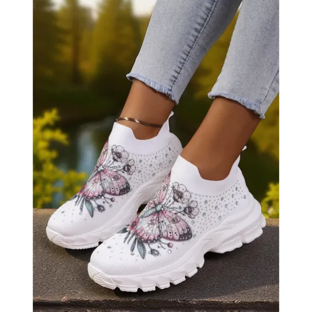 Women's Flyknit Slip-On Sneakers with Autumn Pumpkin Coffee Print – Lightweight Casual Fall Walking Shoes for Halloween & Harvest Festival