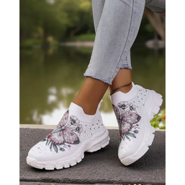 Women's Flyknit Slip-On Sneakers with Autumn Pumpkin Coffee Print – Lightweight Casual Fall Walking Shoes for Halloween & Harvest Festival