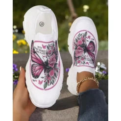 Women's Flyknit Slip-On Sneakers with Autumn Pumpkin Coffee Print – Lightweight Casual Fall Walking Shoes for Halloween & Harvest Festival