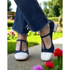 Women's French Style Red and Pink T-Strap Block Heel Mary Jane Pumps - Retro Comfortable Walking Shoes for Afternoon Tea, Parties, Office, and Daily Outfits