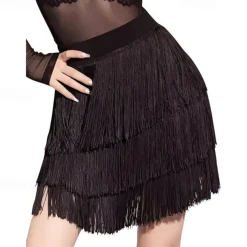 Women's Fringe Dance Skirt Latin Tango Salsa Hall Fringe Short Mini Skirt Sexy Multi-Layer Wrap Dress