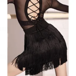Women's Fringe Dance Skirt Latin Tango Salsa Hall Fringe Short Mini Skirt Sexy Multi-Layer Wrap Dress