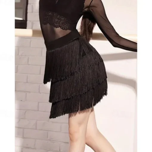 Women's Fringe Dance Skirt Latin Tango Salsa Hall Fringe Short Mini Skirt Sexy Multi-Layer Wrap Dress