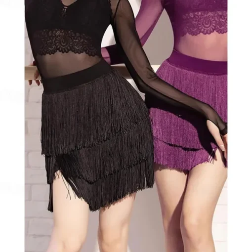 Women's Fringe Dance Skirt Latin Tango Salsa Hall Fringe Short Mini Skirt Sexy Multi-Layer Wrap Dress