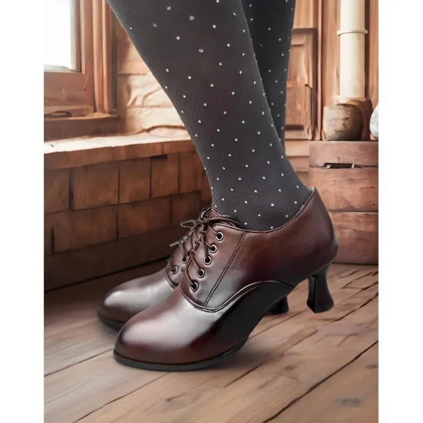 Women's Gatsby Vintage Brown Faux Leather Lace-Up Heeled Oxford Shoes - Retro Victorian Style for Formal and Casual Wear