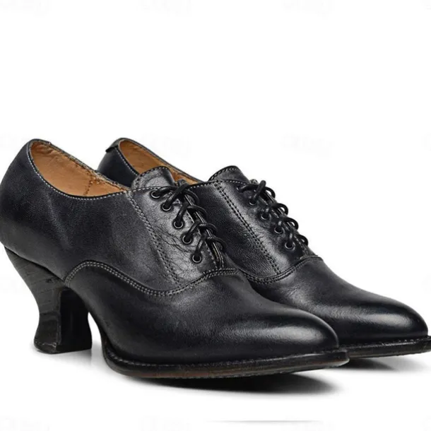 Women's Gatsby Vintage Brown Faux Leather Lace-Up Heeled Oxford Shoes - Retro Victorian Style for Formal and Casual Wear