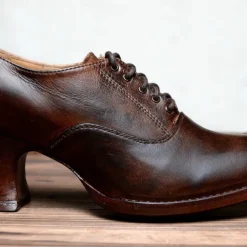 Women's Gatsby Vintage Brown Faux Leather Lace-Up Heeled Oxford Shoes - Retro Victorian Style for Formal and Casual Wear