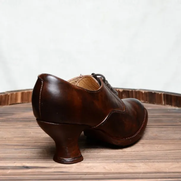 Women's Gatsby Vintage Brown Faux Leather Lace-Up Heeled Oxford Shoes - Retro Victorian Style for Formal and Casual Wear