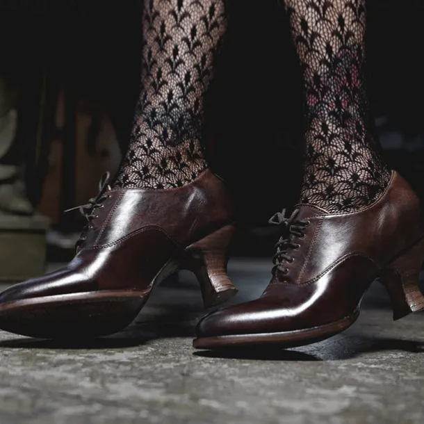 Women's Gatsby Vintage Brown Faux Leather Lace-Up Heeled Oxford Shoes - Retro Victorian Style for Formal and Casual Wear