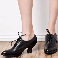 Women's Gatsby Vintage Brown Faux Leather Lace-Up Heeled Oxford Shoes - Retro Victorian Style for Formal and Casual Wear