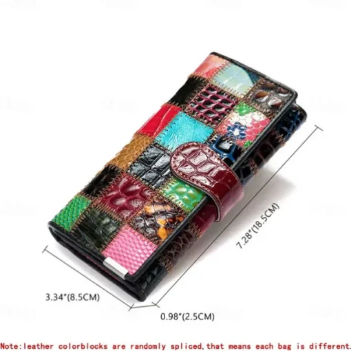 Women's Genuine Leather Patchwork Wallet, Large Capacity Multi-Card Holder, Vintage Long Clutch Purse with Zipper Pocket, Available in 4 Unique Styles