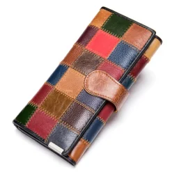 Women's Genuine Leather Patchwork Wallet, Large Capacity Multi-Card Holder, Vintage Long Clutch Purse with Zipper Pocket, Available in 4 Unique Styles