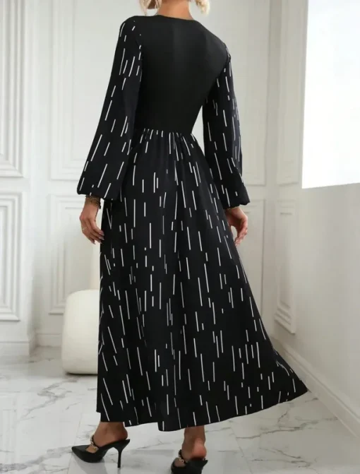 Women's Geometric Crew Neck Midi Dress Long Sleeve Spring Fall