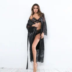 Women's Gift Robes Gown Pajamas Bathrobes Home Party Wedding Party Lace Patchwork Pure Color Spandex Simple Casual Soft Fall Winter Long Sleeve Lace Up Belt Included Home Outfits