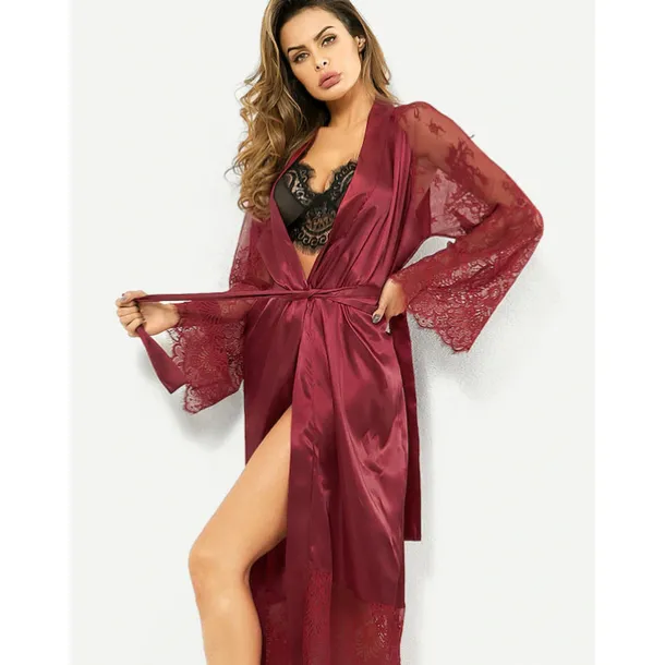 Women's Gift Robes Gown Pajamas Bathrobes Home Party Wedding Party Lace Patchwork Pure Color Spandex Simple Casual Soft Fall Winter Long Sleeve Lace Up Belt Included Home Outfits