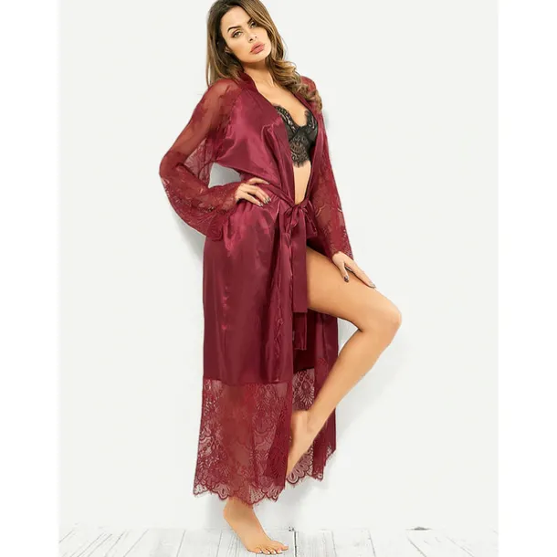 Women's Gift Robes Gown Pajamas Bathrobes Home Party Wedding Party Lace Patchwork Pure Color Spandex Simple Casual Soft Fall Winter Long Sleeve Lace Up Belt Included Home Outfits