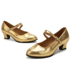 Women's Glitter Dance Shoes – Indoor Suede Sole Mary Jane Style for Ballroom and Latin Dance