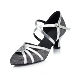 Women's Glitter Latin Dance Heels – Strappy Ballroom Performance Shoes with Buckle for Salsa, Tango & Party Events