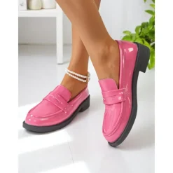 Women's Glossy Faux Leather Loafers with Round Toe and Low Heel, Elegant Slip-On Work Shoes for Urban Professionals, All-Day Wear