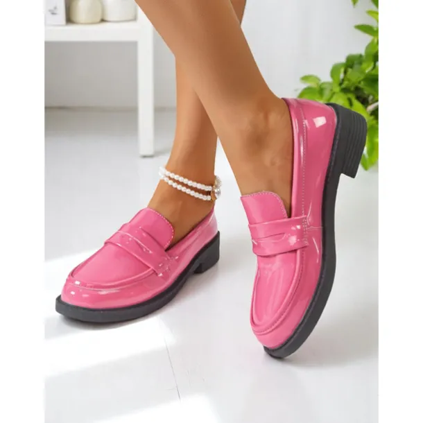 Women's Glossy Faux Leather Loafers with Round Toe and Low Heel, Elegant Slip-On Work Shoes for Urban Professionals, All-Day Wear