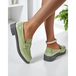 Women's Glossy Faux Leather Loafers with Round Toe and Low Heel, Elegant Slip-On Work Shoes for Urban Professionals, All-Day Wear