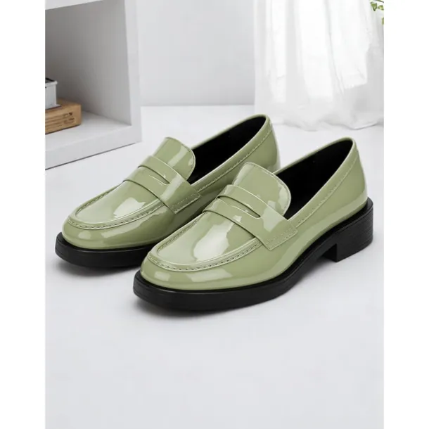 Women's Glossy Faux Leather Loafers with Round Toe and Low Heel, Elegant Slip-On Work Shoes for Urban Professionals, All-Day Wear