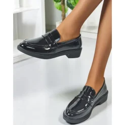 Women's Glossy Faux Leather Loafers with Round Toe and Low Heel, Elegant Slip-On Work Shoes for Urban Professionals, All-Day Wear