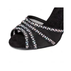 Women's Gold Glitter Ballroom Dance Sandals - Peep Toe, Mesh Straps, Mid Heel, Latin Salsa Tango Shoes for Competition and Party