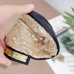 Women's Gold Lace Flats with Metallic Heel – Elegant Sequin Embellished Ballet Shoes for Weddings, Parties, and Formal Occasions