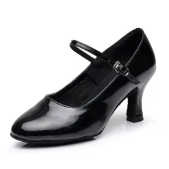 Women's Gold Latin Dance Shoes – Mary Jane Ballroom Heels with Suede Sole for Salsa & Performance