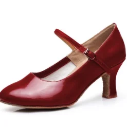 Women's Gold Latin Dance Shoes – Mary Jane Ballroom Heels with Suede Sole for Salsa & Performance