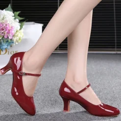 Women's Gold Latin Dance Shoes – Mary Jane Ballroom Heels with Suede Sole for Salsa & Performance